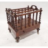 Victorian walnut canterbury with barleytwist spindles, single drawer under, on turned legs to