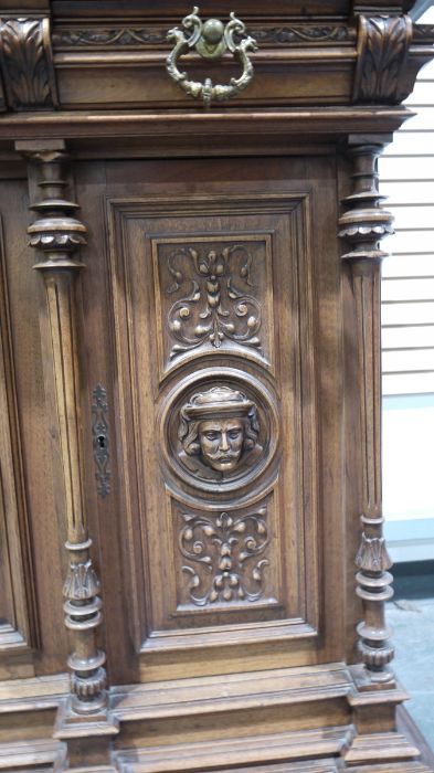 Victorian mahogany Renaissance revival sideboard, the back board with carved jester's mask - Image 4 of 5