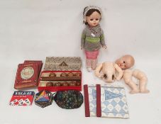 Mid 20th century composition doll, a vinyl doll, sundry children's books and toys (1 box)