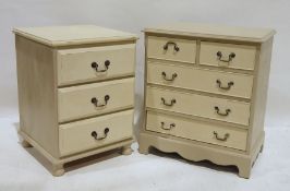 20th century painted pine bedside chest of three drawers on bun feet (50x48x68cm) together with a