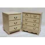 20th century painted pine bedside chest of three drawers on bun feet (50x48x68cm) together with a