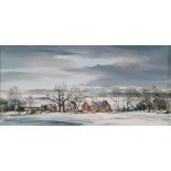 Michael D Barnfather (b. 1934) Oil on board Farm buildings in wintry landscape, signed and dated '71