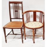 Mahogany satinwood inlaid bedroom chair with moulded slat backs, shaped on square section tapering