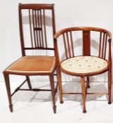 Mahogany satinwood inlaid bedroom chair with moulded slat backs, shaped on square section tapering