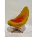 Arne Dahlen 1960's swivel chair in yellow fabric, on chrome base