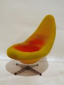 Arne Dahlen 1960's swivel chair in yellow fabric, on chrome base