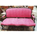 French Louis XVI style Canape sofa with black painted frame finished in fuschia pink velvet