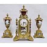 Franz Hemle Italian gilt metal and ceramic modern clock garniture, the dial marked 'Imperial' with