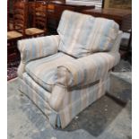 Laura Ashley armchair in duck egg blue and beige striped upholstery