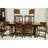 20th century oak rectangular dining table, Old Charm by Wood Brothers, the rectangular oak top on