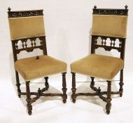 Set of four Victorian dining chairs with upholstered seats and backs, turned and fluted front