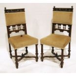 Set of four Victorian dining chairs with upholstered seats and backs, turned and fluted front
