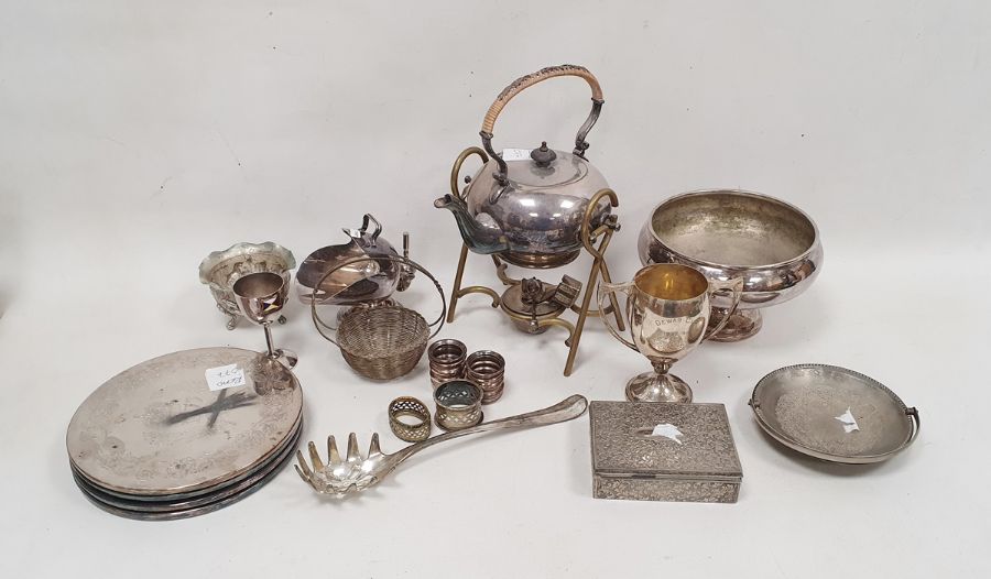 Collection of silver plate and metal ware, including flatware, serving spoons, tongs, assorted