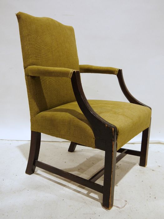 Early 20th century Gainsborough type chair, upholstered seat, back and arms, square section front