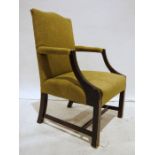 Early 20th century Gainsborough type chair, upholstered seat, back and arms, square section front