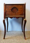 Continental oak cupboard with three-quarter gallery top, towel rail to back, single door, on