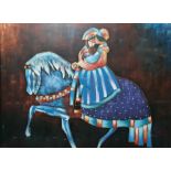 Rystron (20th century school) Print on paper Figures on horse, signed lower right, 92cm x 122cm