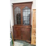 20th century bookcase cabinet with moulded cornice above two astragal-glazed doors, on rectangular
