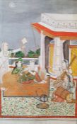 Early 19th century Indian school Watercolour and heightened with white Prince entertaining his