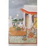 Early 19th century Indian school Watercolour and heightened with white Prince entertaining his