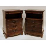 Two 20th century mahogany bedside tables with rectangular tops, moulded edges, slide, open recess,