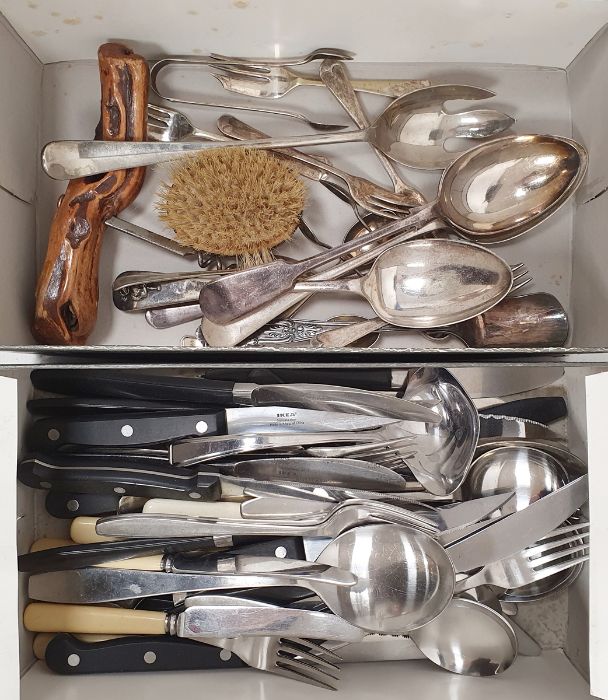 A Georgian silver serving spoon and a collection of silver-plated and metal flatware, the first - Bild 2 aus 3