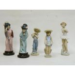 Four Lladro figures and a Nao figure, 20th century, printed marks, comprising two figures of Chinese