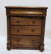 Victorian mahogany chest of four long graduated drawers, the top drawer ogee-moulded and having