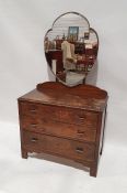 Art Deco-style century oak dressing chest of three long drawers with moulded edge, on bracket