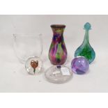 Collection of Art glass including an Orrefors engraved compressed vase, etched marks, engraved