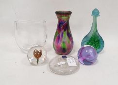 Collection of Art glass including an Orrefors engraved compressed vase, etched marks, engraved