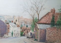 Brian A Coe Pastel Kingsbury Street, signed lower right, paper labels verso, 27.5cm x 39cm