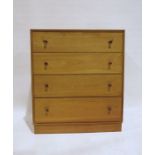 Mid century modern mahogany chest of four long drawers, on plinth base, 76cm x 87cm Condition Report