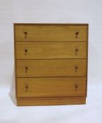 Mid century modern mahogany chest of four long drawers, on plinth base, 76cm x 87cm Condition Report