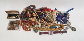 A collection of costume jewellery, including a lady's gold plated wrist watch with original