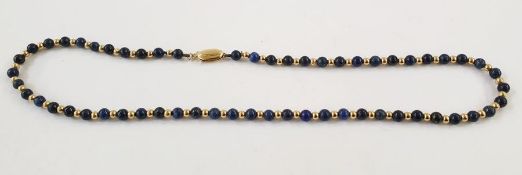 14K gold and lapis lazuli bead necklace, alternating, 40cm long Condition ReportMinor scratches