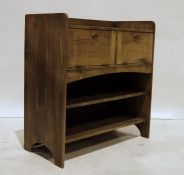 Vintage pine washstand with three-quarter gallery top above two bottom hinged cupboard doors and two