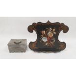 Victorian papiermache and mother-of-pearl inlaid easel reading stand of cartouche shape, 28cm high