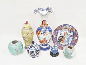 Collection of Asian porcelain comprising a 20th century Japanese oviform vase printed and painted