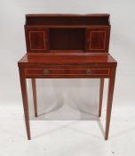 20th century mahogany and satinwood banded bonheur de jour, the interior of the drawer stamped 'MJ