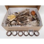 Large collection of assorted flatware, silver plated napkin rings and other items, including Atkin