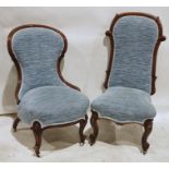 Victorian mahogany framed spoonback chair on stump cabriole legs together with a similar mahogany
