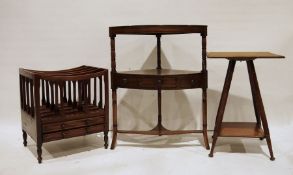 Four section Canterbury, side table with turned supports, and a corner washstand (3)