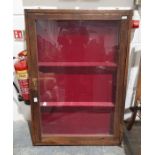 20th century oak-framed wall-hanging display cabinet with single glazed door, shelved interior, 82.