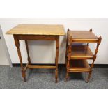 20th century oak side table, rectangular top, moulded edge, turned block supports, stretchered