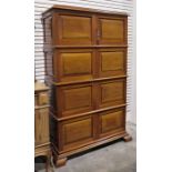 20th century mahogany cupboard, moulded cornice above four pairs of panelled doors on ogee bracket