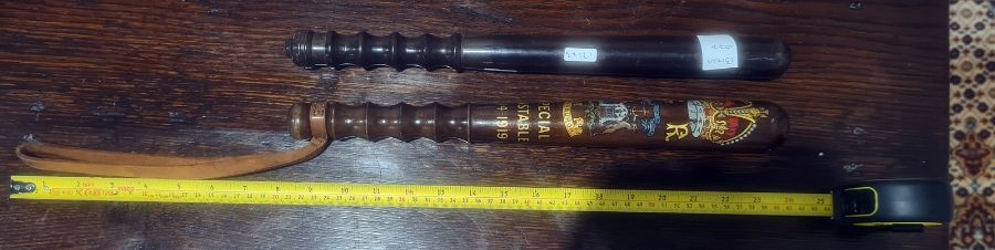 "The Metropolitan Patent" police whistle, No. 06094 and two various wooden truncheons (3)Condition - Image 2 of 2