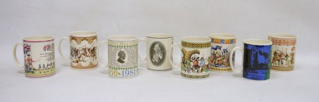 Collection of Wedgwood commemorative mugs, 20th century, including Winston Churchill, Chartwell,