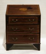 20th century mahogany and satinwood banded and shell inlaid bureau, with three drawers, on bracket