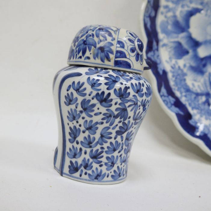 Japanese blue and white charger with floral decoration, ring mark to base, a hexagonal-shaped - Image 2 of 4